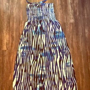 Blue/white/black zebra print sun dress